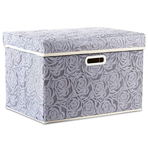 Larger Collapsible Storage Box with Lid [1-Pack] Fabric Decorative Storage Bin Cube Organizer Container Basket with Cover Handles for Bedroom Closet Living Room Gray 17.7x11.8x11.8 Inch - color: Gray, size: Large(1-Pack)