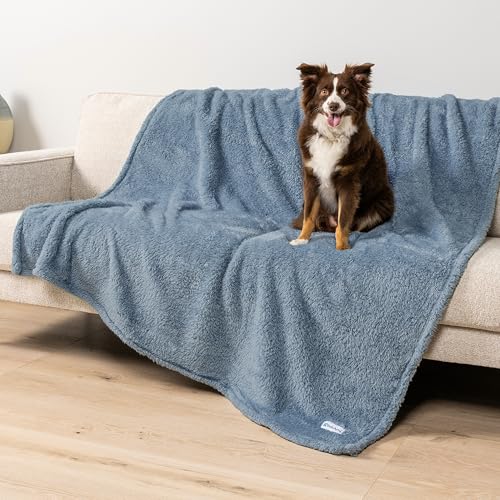 PetAmi Fluffy Sherpa Waterproof Dog Blanket for Large Pet Cat, 60x80, Blue | Soft & Warm & Washable; Leafproof Couch Sofa Protector for Small Medium Large Pet; Pee Proof Cover for Crate Kennel Car Seat - color: Dusty Blue, size: X-Large (60x80)