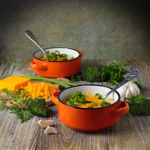 ECODECO Ceramic Soup Bowls with Handles – Set of 2 (16 oz) – Orange | Oven & Microwave Safe – Gift Boxed – Ideal for French Onion Soup, Baked Meals & Housewarming Gifts - color: Orange