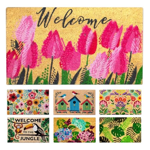 Coir Doormat, Front Door mats Outdoor, Funny Welcome mat Outdoor, Front Door mat for Home Entrance, Door mat Outside Entrance, Welcome mat Indoor 16"x27.5" (Tulips) - color: Tulips
