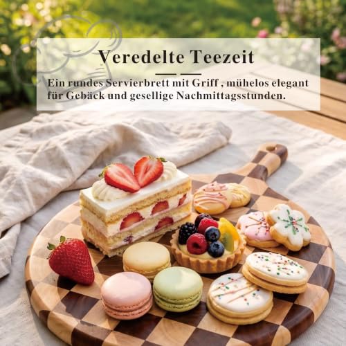 Checkered Pizza Cutting Board with Handle | 17" x 13" x 1" Thick | Acacia & Rubber Wood | Cheese & Charcuterie Serving Board | Bread, Meat & Pizza - color: Checkered Round