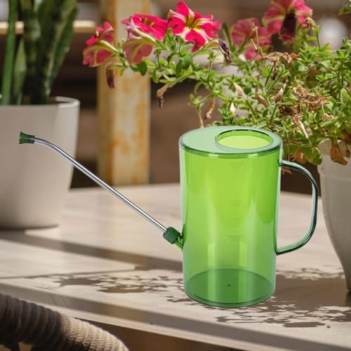 Indoor Watering Can 2L Long Spout Plant Watering Pot, PS Plastic with Scale Markings, for House Plants and Potted Plants, Green - color: Green