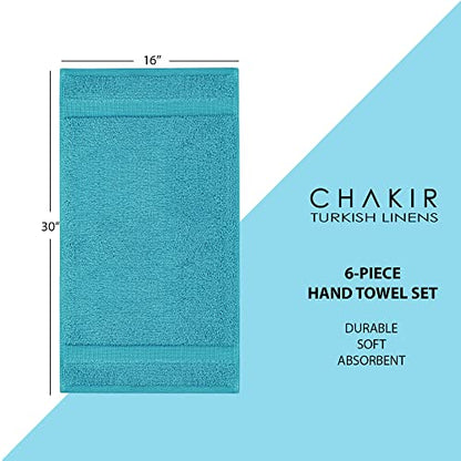 Chakir Turkish Linens 6 Piece Hand Towels, 100% Cotton Luxury Turkish Towels for Bathroom, Soft Absorbent Hand Towel Set, 16 x 30 Inches, Aqua - color: Aqua