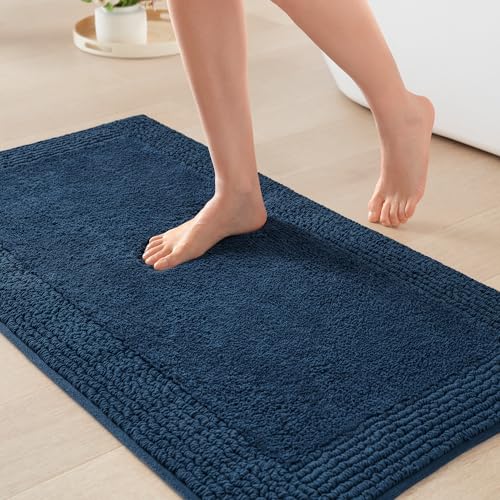 Madison Park Splendor Reversible 100% Cotton Bath Rug, 17 x 24, Navy | Tufted Bathroom Mat, 3000 GSM, Hotel Quality, Luxurious Plush, Medium Pile, Absorbent, Quick Dry, OEKO-TEX, Shower Room Décor - color: Navy, size: 1'5" x 2' (Rectangular)