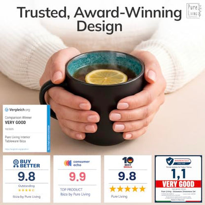 Large Stoneware Coffee Mugs Set of 4, 15.6 oz Coffee Cups with Reactive Glaze, Lead-Free, Dishwasher & Microwave Safe, Stain Resistant for Cocoa, Latte, Cappuccino & Tea, Petrol Blue - color: black / petrol-blue, size: Mugs (4x)