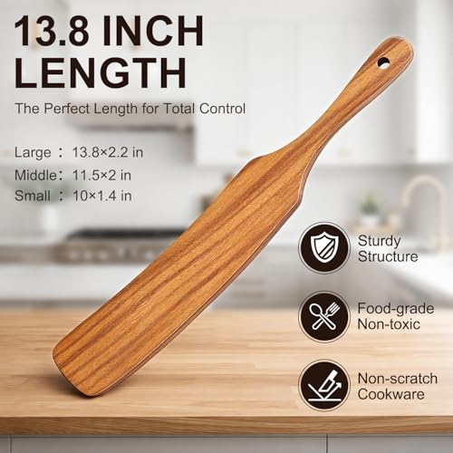 3 Pack Skinny Wooden Spurtle Set for Sourdough Starter Kit Accessories | Teak Wood Jar Spatula Sourdough Bread Baking Supplies Gift Spurtles Kitchen Tools Stirring Stick Spoon Dough Whisk Scraper - size: 3 Pieces