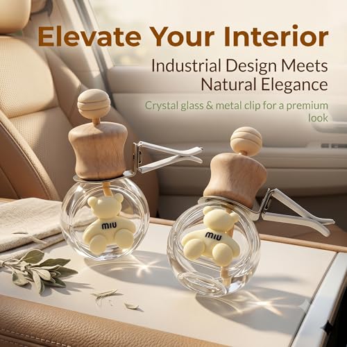 2 Pack Bear Car Vent Clip Diffuser Refillable Glass Bottle | Wood cap glass bottle with dropper, DIY essential oil freshener for car wardrobe bathroom home - size: Bear-A3 - 2PCS