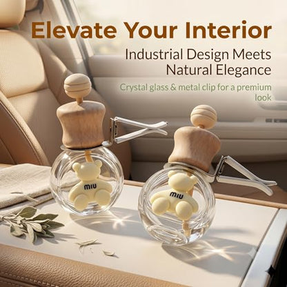 2 Pack Bear Car Vent Clip Diffuser Refillable Glass Bottle | Wood cap glass bottle with dropper, DIY essential oil freshener for car wardrobe bathroom home - size: Bear-A3 - 2PCS
