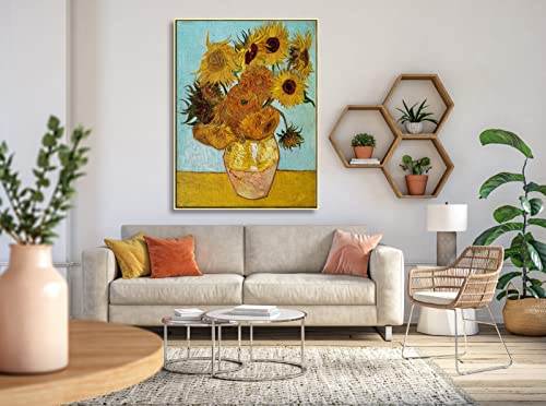 Wieco Art Large Gold Framed Wall Art, Van Gogh Sunflower Reproduction Canvas Print, 30x40in Art Print, Ready to Hang Artwork for Living Room Bedroom Office - size: 40"L x 30"W