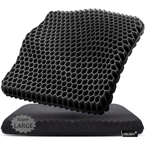 Gel Seat Cushion, Super Large Gel Cushion Chair Pads with Non-Slip Cover for Home Office Car Seat Wheelchair, Soft Breathable Honeycomb Seat Cushion for Relieve Hip Pain, As Seen On TV (Black) - color: Black, size: Super Large:19*18*1.65inch