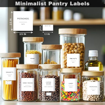288 Pantry Labels for Food Containers, Preprinted Minimalist Waterproof Stickers for Organizing Storage Bins, Jars and Kitchen - style: White Square Pantry Labels