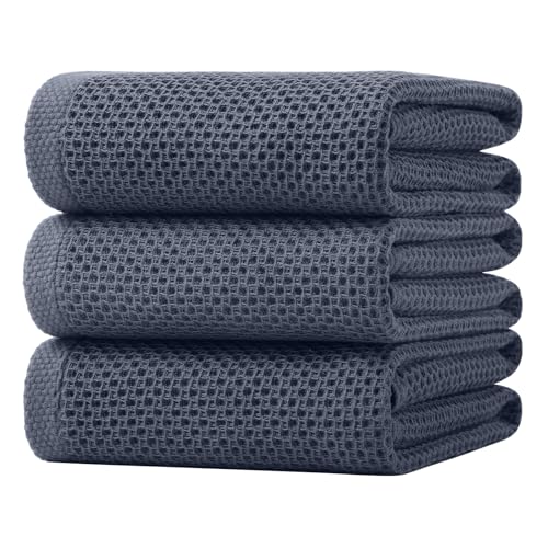 Homaxy 100% Cotton Oversized Waffle Weave Kitchen Towels, 3-Pack, Dark Grey | 20 x 28 Inches, Ultra Soft Absorbent Dish Towels, Quick Drying Large Cleaning Towels - color: Dark Grey, size: 20 X 28 - 3 Pack