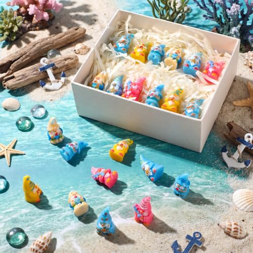 Yaomiao 60 Pcs Mini Summer Ocean Gnomes Figurines Summer Starfish Coral Shell Miniature Tiny Resin Statues Gnomes Figures Resin Gnome Decorations for Beach Hawaiian Party Favor Gift Tiered Tray Decor - style: Summer Ocean