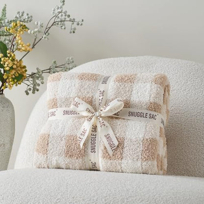 Snuggle Sac Queen Size Checkered Bedding Blanket Beige, Super Soft Warm Cozy Bed Blankets Oversized Fuzzy Plush Blankets for Bed, Bedroom, Plaid Beige, 90x90 inches - color: Plaid Beige, size: Queen(90"x 90")