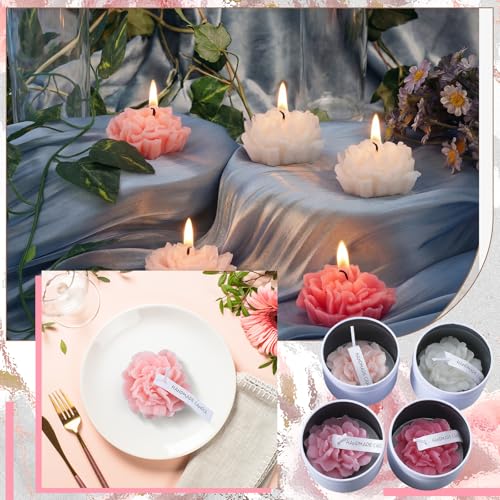 Threlaco 12 Pcs Flower Bridal Candles Set Bridesmaid Gift,Pink Gradient | 2" Wax Scented Candle Bulk, with Dried Flower and Cans, for Wedding Shower Proposal Anniversaries Women Christmas Party Favor - color: Pink Gradient