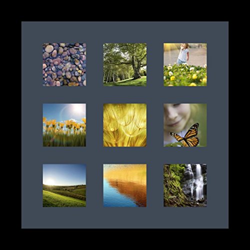 ArtToFrames Collage Photo Frame Single Mat with 9-3x3 Openings with Satin Black Frame and Blue Jay mat. - color: 9 - 3x3 - (2146), size: Blue Jay