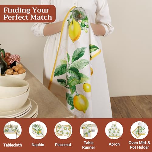 Maison d' Hermine Kitchen Towels Set of 3 Reusable 100% Cotton 27.50" x 20" | Cloth Tea Dish Towels Absorbent with Hanging Loop for Kitchen Dining Party Wedding Hotel Home Spring Summer - Limoncello - color: 003 - Limoncello