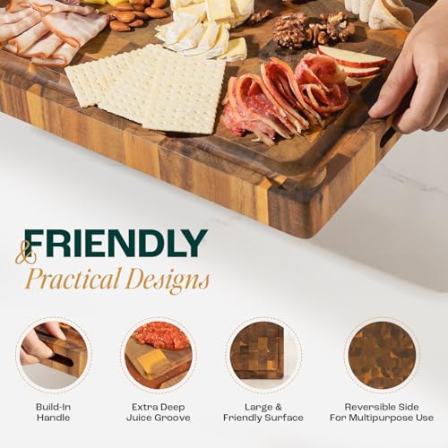 Yes4All Medium Acacia Cutting Board, End Grain Cutting Board 17"x 13"x 1.5" - size: 17"L x 13"W, style: Acacia