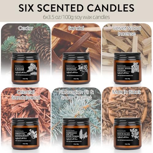 Candles for Men, 6 Pack Scented Candles for Home, Natural Aromatherapy Soy Candles Set, Long Burning Candles Gifts for Women Christmas Fathers Day, Husband, Him, Dad, Birthday - color: Black