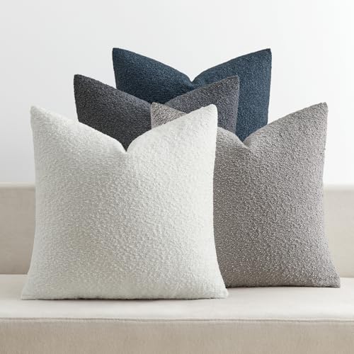 MIULEE Decorative Boucle Throw Pillow Covers 18x18 Blue Gray Set of 4 | Textured Accent Pillow Cases Soft Couch Cushion Covers for Modern Farmhouse Boho Sofa Bed Livingroom Home Decor - color: Blue Gray, size: 18" x 18" (Pack of 4)