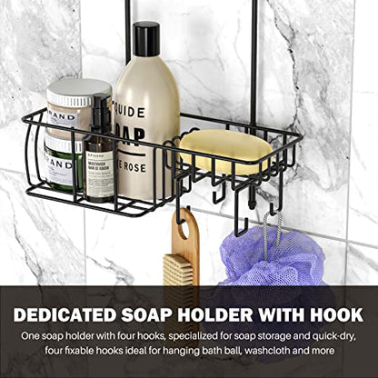 Epicano Shower Caddy Hanging,Large Capacity Shower Organizer,Black | Rustproof,Built-in Soap Dish & 4 Hooks for Loofahs,Suction & Adhesive Install,No Drilling Bathroom Shelves for Inside Shower - color: Matte Black