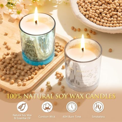 Scented Candles for Women, 3 Pack Soy Wax Candle Gift Sets for Home Scented | Holiday Votive Candle Gifts Set, Christmas Birthday Gifts for Women Mom Friend - Eucalyptus Mint/Bergamot Jasmin/Sage Citrus - color: Silver, Sage Green, Blue