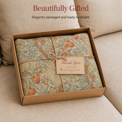 William Morris Golden Lily Light Tapestry Throw Pillow Cover 18 x 18 in - color: Cream,blue,green,orange,red,yellow