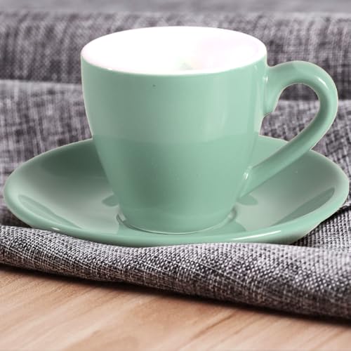 homEdge Porcelain Espresso Shot Cup Set with Saucers and Stainless Steel Spoons - 80 ml / 2.67 oz, Set of 4, Mint Green - color: Mint Green