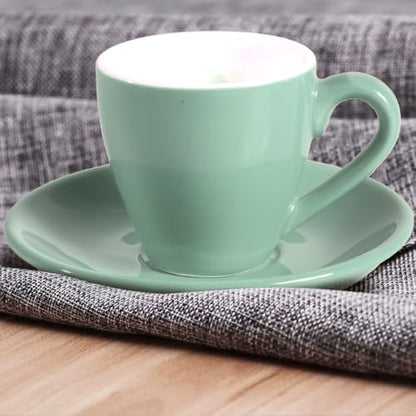 homEdge Porcelain Espresso Shot Cup Set with Saucers and Stainless Steel Spoons - 80 ml / 2.67 oz, Set of 4, Mint Green - color: Mint Green