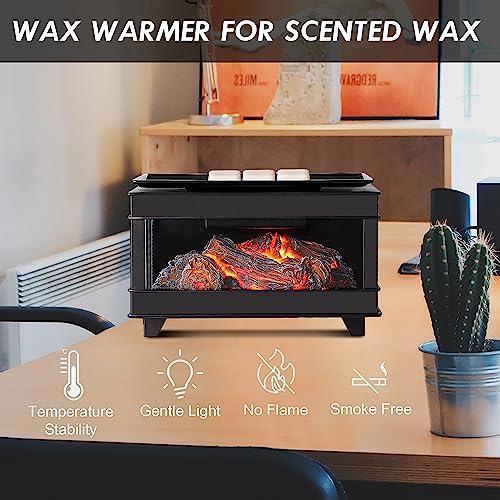 Fireplace Wax Melt Warmer, Electric Wax Warmer for Scented Wax | 3-Sided Glass Metal Wax Melter & Burner,Candle Warmer with LED Flame Glow,Fragrance Warmer for Home Office Decor Gifts