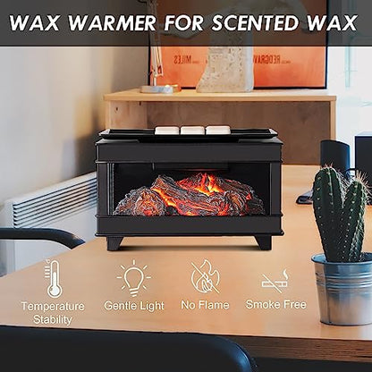 Fireplace Wax Melt Warmer, Electric Wax Warmer for Scented Wax | 3-Sided Glass Metal Wax Melter & Burner,Candle Warmer with LED Flame Glow,Fragrance Warmer for Home Office Decor Gifts