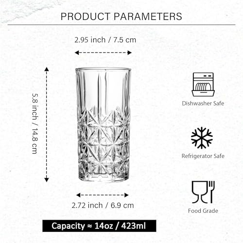 Highball Glasses - Water Glasses Set of 6-14 Ounce Collins Tall Beverage Cups Glassware for Drinks, Coctail, Water, Beer, Soda - style: Style E