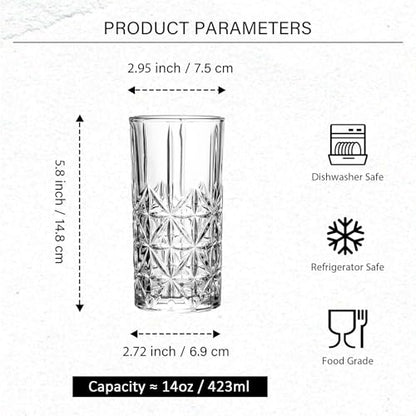 Highball Glasses - Water Glasses Set of 6-14 Ounce Collins Tall Beverage Cups Glassware for Drinks, Coctail, Water, Beer, Soda - style: Style E