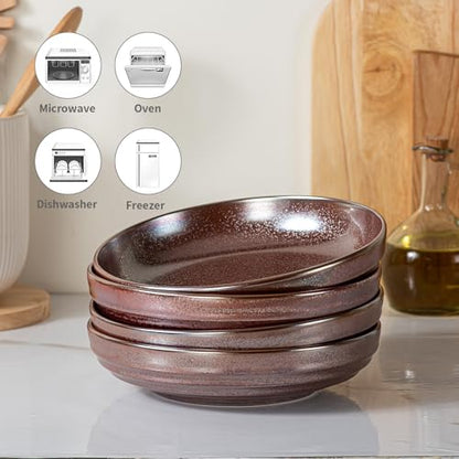 HAPPY KIT Stoneware 9'' Pasta Bowls 42oz Set of 4, Dusty Rose | Stoneware, Reactive Glaze, Ceramic Serving Bowls for Fruit, Soup, Noodle, Dinner, Scratch Resistant - color: DustyRose