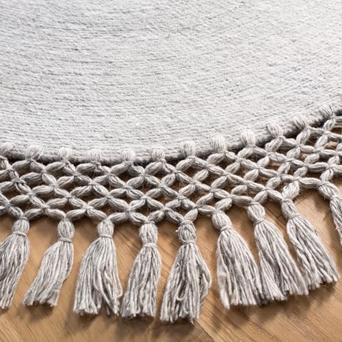 SAFAVIEH Sahara Collection Area Rug - 4' Round, Grey, Handmade Boho Tassel, Ideal for High Traffic Areas in Living Room, Bedroom (SAH490F) - color: Grey, size: 4' (Round)