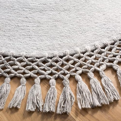 SAFAVIEH Sahara Collection Area Rug - 4' Round, Grey, Handmade Boho Tassel, Ideal for High Traffic Areas in Living Room, Bedroom (SAH490F) - color: Grey, size: 4' (Round)