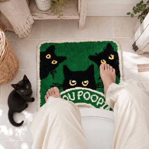 2PCS Black Cat Bathroom Rug Set, Funny Non Slip Bath Mat & Toilet Rug | Matching Black Cat Toilet Rug Included • Funny Bathroom Decor • Quick Dry • Machine Washable • Perfect Home Upgrade - color: Black Cat