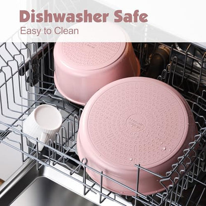 SENSARTE 17 Piece Ceramic Detachable Handle Pots and Pans Set Pink | Ceramic Cookware Set, Induction Cookware Set with Removable Handle, Healthy Non Stick for RV, Dishwasher ＆ Oven Safe - color: Pink, size: 17 Piece