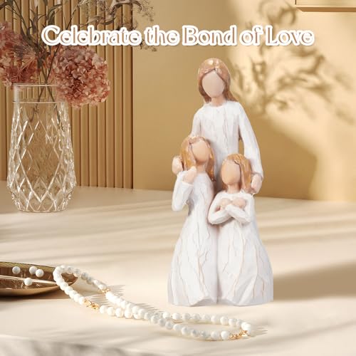 Mom Embrace Two Girls Figurine, Mother and Daughters Love Resin Statue, Family Sculpture Decor, Sentimental Tabletop Figurine - color: Mom Embracing Girls