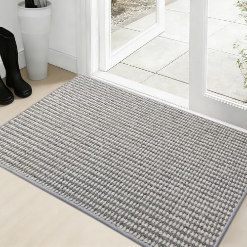 Dirt Trapping Door Mat 20"x32", Grey & White Faux Jute Entryway Rug | 0.27" Low Profile, Washable & Non Slip Mud Mat, Back Front Door Mat Indoor Entrance - color: Grey & White, size: 1'8" x 2'8" (Rectangular)