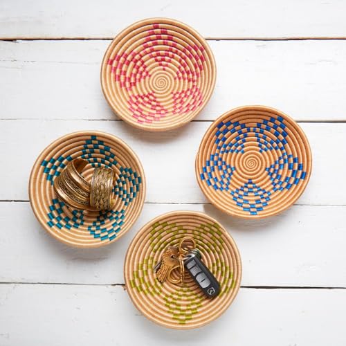 Small African Bowls for Home & Office, 7" Wide, Multicolor, Set of 4pcs - color: Multicolor (4pcs)