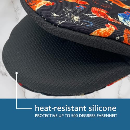 Rooster Mini Silicone Oven Mitts 2-Pack Set, Heat Slip Resistant Kitchen Gloves, Soft Short Oven Mittens for Safe Cooking Baking Grilling - color: Rooster