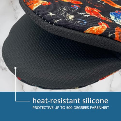 Rooster Mini Silicone Oven Mitts 2-Pack Set, Heat Slip Resistant Kitchen Gloves, Soft Short Oven Mittens for Safe Cooking Baking Grilling - color: Rooster