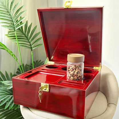 Large Wooden Box Decorative Storage Box with Lock & Accessories - Premium Stash Box with 2 Glass Jar, Brushes,Tubes,Keepsake Memory Treasure Box for DIY Crafts Photo Storage Gifts Birthday Christmas