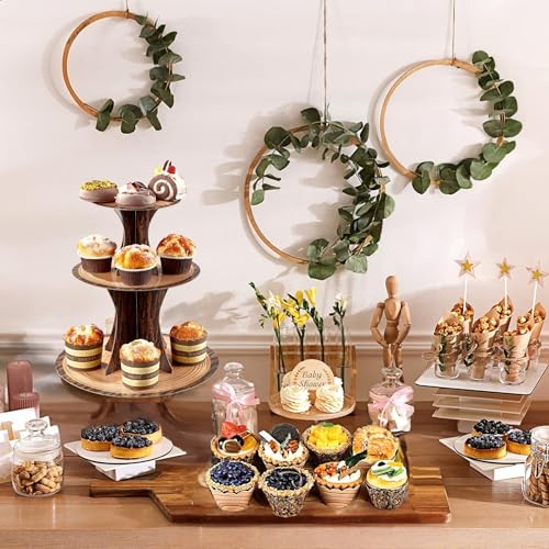 Rustic Woodland Cupcake Stand Set, 2 Pack 3-Tier Dessert Tower for Safari Birthday, Baby Shower, Camping & Woodland Party Decor