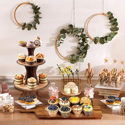Rustic Woodland Cupcake Stand Set, 2 Pack 3-Tier Dessert Tower for Safari Birthday, Baby Shower, Camping & Woodland Party Decor