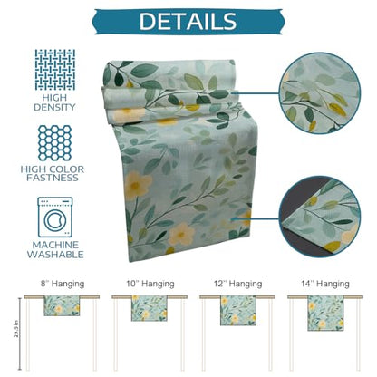 Table Runner and Placemats Set of 6 Flowers Leaves Decorative Dining Table Runner with Matching Placemats Spring Pastoral Table Decor for Kitchen Dining Room and Everyday Use 13x90in - size: 13"x90"+6pcs