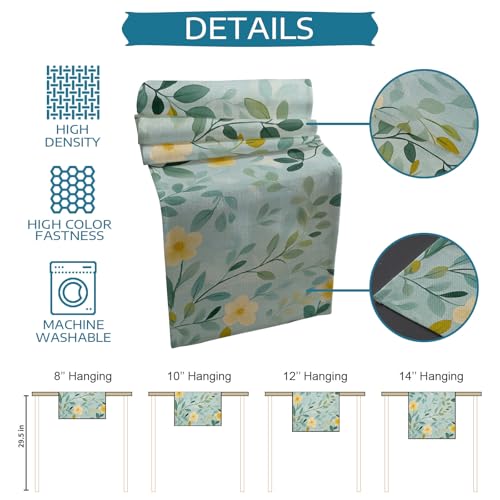 Table Runner and Placemats Set of 6 Flowers Leaves Decorative Dining Table Runner with Matching Placemats Spring Pastoral Table Decor for Kitchen Dining Room and Everyday Use 13x70in - size: 13"x70"+6pcs