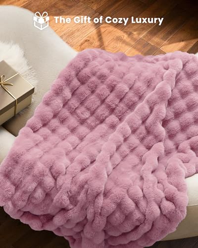 Ultra Soft Cozy Faux Fur Throw Blanket, Fuzzy Plush Thick Bubble Blanket, Oversize Luxury Fluffy Blanket for Couch, Sofa, Bedroom, and Living Room,50x60 Inches,Pink - color: Pink, size: Throw