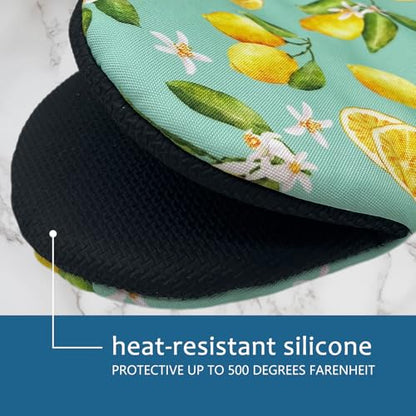 Lemon Mini Silicone Oven Mitts 2-Pack Set, Heat Slip Resistant Kitchen Gloves, Soft Short Oven Mittens for Safe Cooking Baking Grilling - color: Lemon